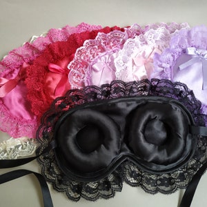 Handmade 3D sleep mask with small recesses for the eyes for eyelashes/ Satin lace eye cover/ Birthday gift for her/ Bachelorette party