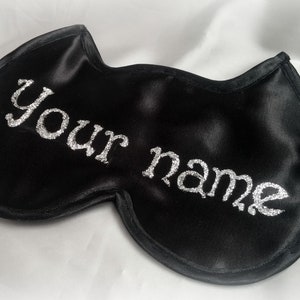 Personalized Black Cat sleep mask, Customized Satin handmade eye mask ,Sleepwear Lingerie, Cute Cat night eye pillow,Travel eye blindfold