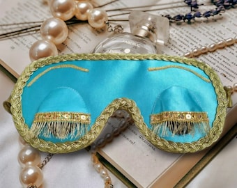 Breakfast at Tiffany’s eyelashes sleep mask/ Audrey Hepburn in role of Holly Golightly sleeping mask Cute blue night sleep mask Gift for her