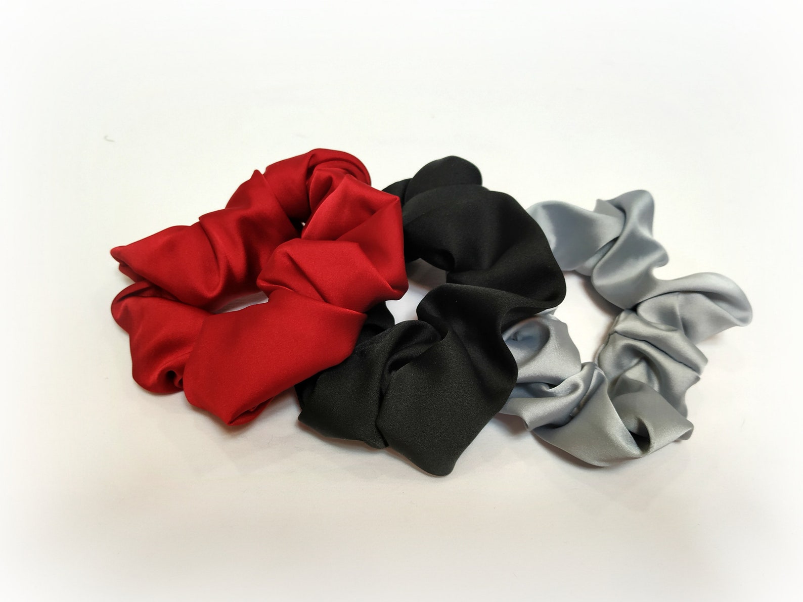 A set of 3 wide silk hair ties one color and mix for Etsy