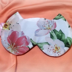 Apple tree flowers Silk Organic Cat Sleep mask, Сomfort kitty sleeping mask, Soft Travel Accessory, Natural Sleep Eye mask, Birthday gift