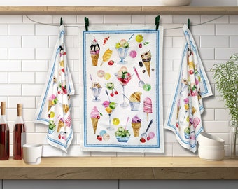 Ice Cream Tea Towel, 100% Cotton Home Holiday Kitchen Decor, Housewarming or Foodie Gift, Colorful Popsicle Dish Towel, Guest Hand Towel