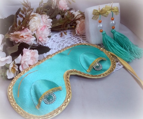 Satin Blue Breakfast at Tiffany's Eyelashes Sleep Mask and Tassel