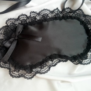 Melhor máscara de dormir de cetim preto e renda linda, Máscara de dormir estilo boudoir incrível, Cobertura suave para os olhos, Presente de aniversário para ela, Despedida de solteira