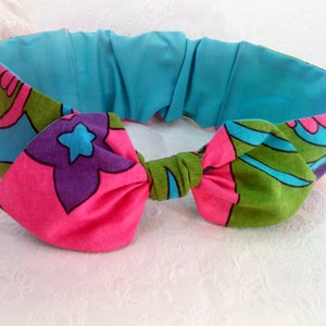 Cotton Top knot Bright abstraction womens headband; bow tie head wrap; Pin Up; Rockabilly bandana; dolly bow headscarf;  Girl Headband