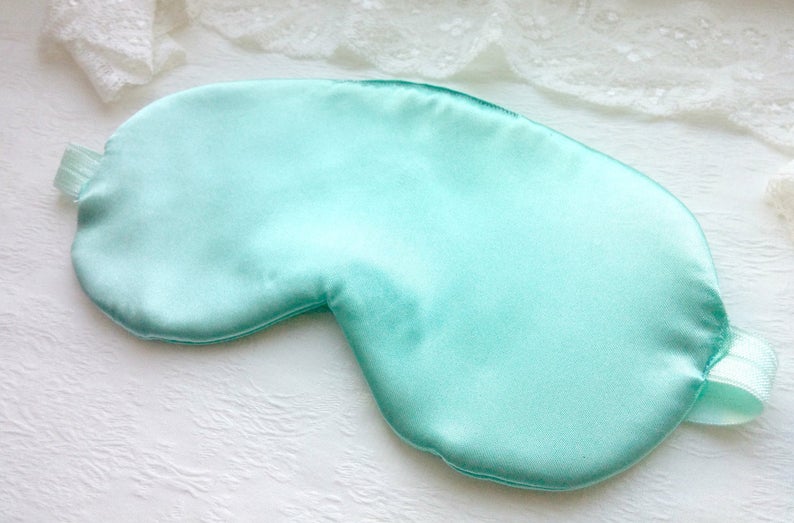 Gentle Mint Satin Sleep Mask from VikiSleepLine / headmade Sleep Mask, Cute Mint Eye cover, Blackout Mask,Blindfold,night eyemask,cheap gift image 1