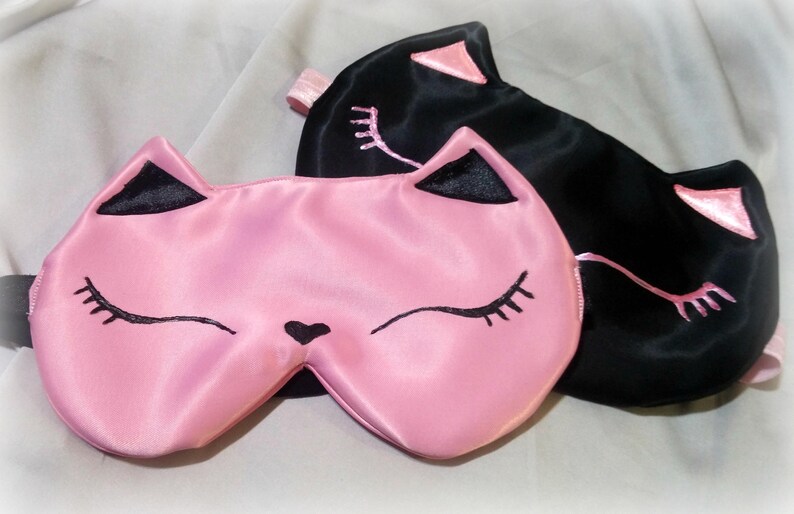 Pink or Black Cat Sleep Mask Satin Handmade Eye Sleep Mask Etsy