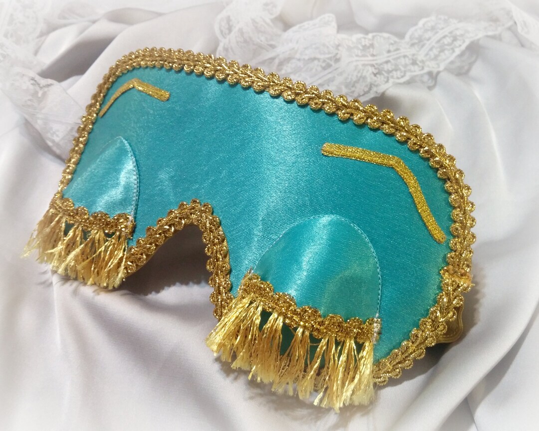 Blue Satin Eyelashes Sleep Mask, Cute Handmade Night Sleep Mask for Eye
