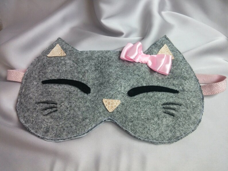 Gray Cat With Bow Sleep Mask Cute Lady Kitty Sleep Mask Etsy