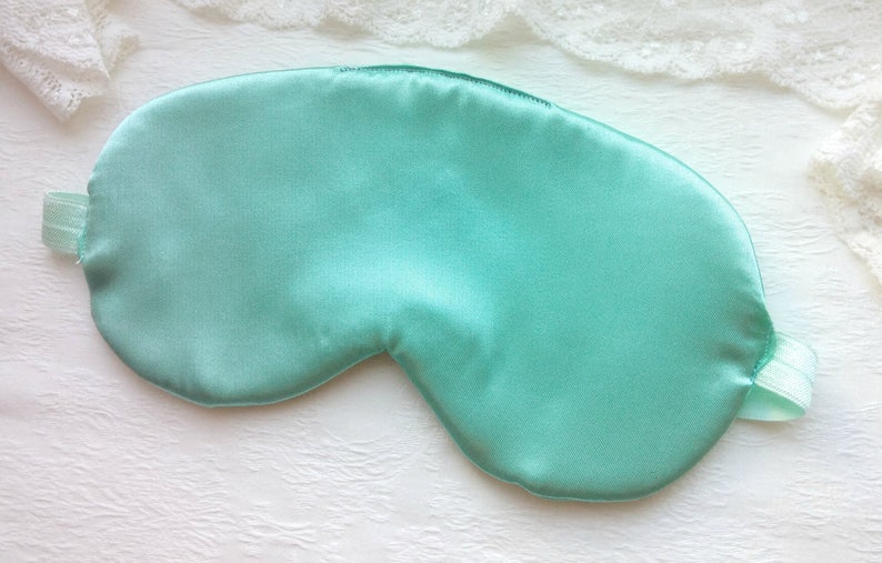 Gentle Mint Satin Sleep Mask from VikiSleepLine / headmade Sleep Mask, Cute Mint Eye cover, Blackout Mask,Blindfold,night eyemask,cheap gift image 3