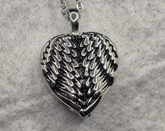 Wings on Heart Memorial Cremation Ashes Urn Pendant Necklace