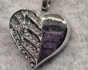 Diamonte Heart Cremation Urn Pendant Necklace - Stainless Steel Memorial Jewelry