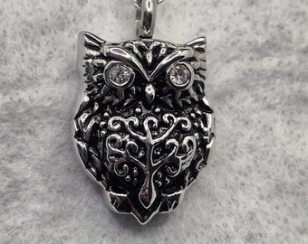 Diamonte Owl Memorial Cremation Ashes Urn Pendant Necklace