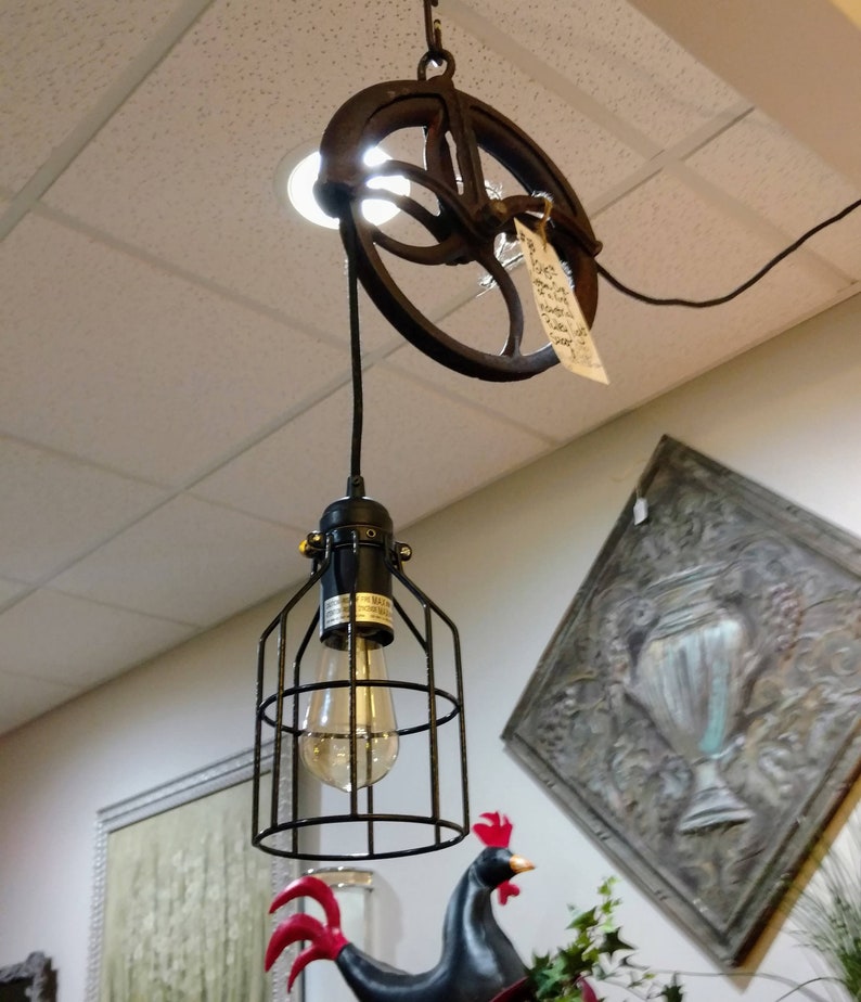 Industrial Pulley Pendant Light Fixture, Barn Pulley Lighting, LED