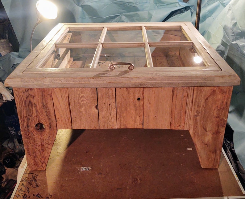 Antique Window Reclaimed Wood Table, Rustic Display Table, Old Window