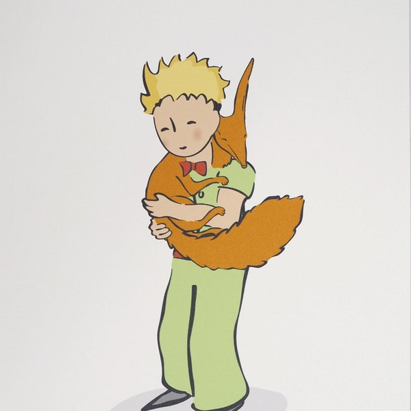 Antoine DE SAINT-EXUPÉRY : Le Petit Prince câline le Renard, 2022 - Lithographie