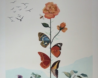 Salvador DALI: Flordali - La rosa mariposa, Litografía original firmada #Certificado
