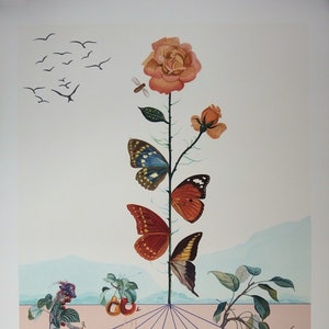 Salvador DALI : Flordali The Butterfly Rose, Original Signed Lithograph #Certificate