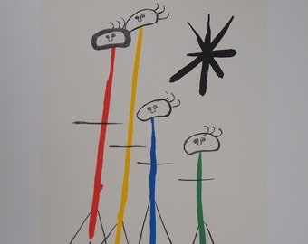 Joan MIRO: Familia surrealista con la estrella, Litografía firmada con certificado