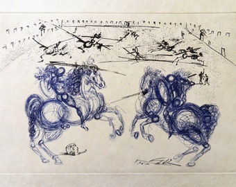 Salvador DALI: Die Blauen Reiter, Original signierte Radierung – 1973