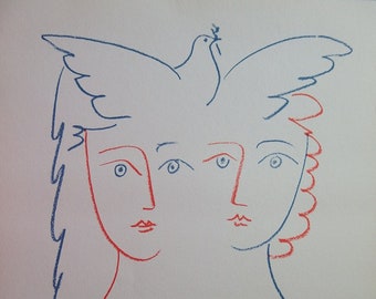 Pablo PICASSO : Couple with a dove, Signed lithograph