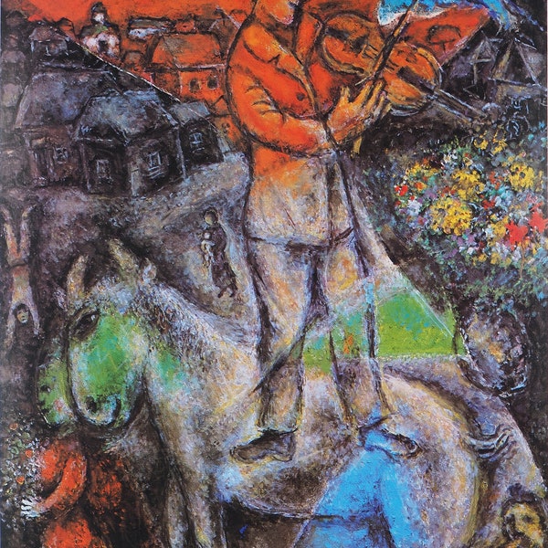 Marc CHAGALL : Le violoniste au dessus de la ville - Affiche originale vintage signée, 1979