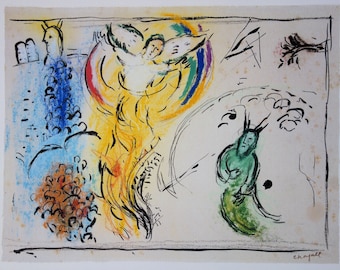 Marc CHAGALL : Moïse in front of the burning bush - Signed Lithograph with COA