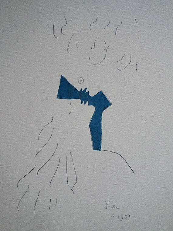 Jean Cocteau Kiss In The Sky Original Signed Lithograph Etsy