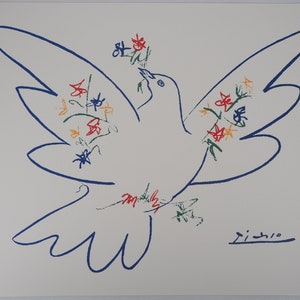Pablo PICASSO : Dove with Flowers - Signed lithograph