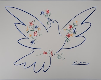 Pablo PICASSO : Dove with Flowers - Signed lithograph