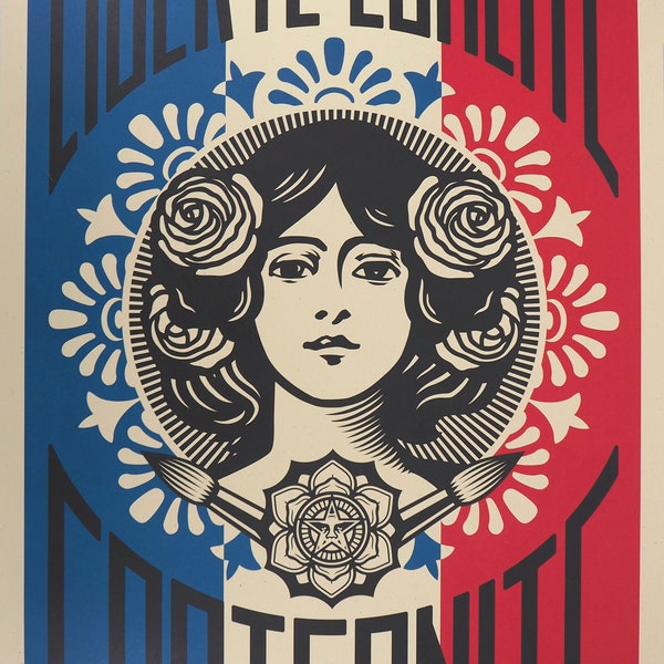 Shepard Fairey (Obey Giant) : Liberté, Egalité, Fraternité - Lithographie signée avec certificat + BONUS