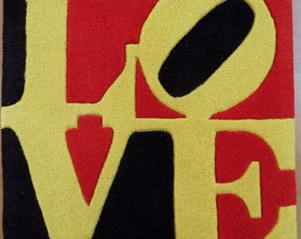 Robert INDIANA : Liebe LOVE - Tappeto in lana cardata #Edition firmato e numerato