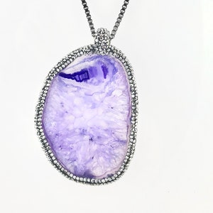 Chunky Agate | Purple Agate | Agate Statement Necklace | Purple Agate Pendant | Purple Necklace | Cubic Zirkonia Pendant | Lucky Necklace