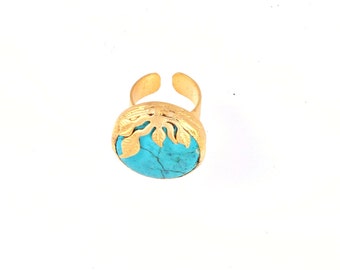 Leaf Ring | Turquoise Ring | Yellow Jade | Red Jade | Gold Turquoise | Gold Jade | Gold Red | Branch Ring | Leaf Branch | Tree Ring