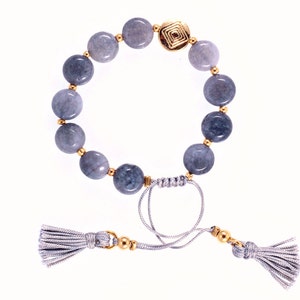 Jade Bracelet Jade Tassel Jade Gold Black Jade Grey Jade Tassel Bracelet Statement Bracelet Sliding Knot Double Tassel image 1