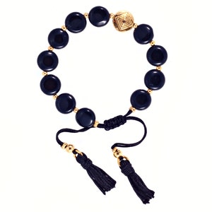 Jade Bracelet Jade Tassel Jade Gold Black Jade Grey Jade Tassel Bracelet Statement Bracelet Sliding Knot Double Tassel image 3