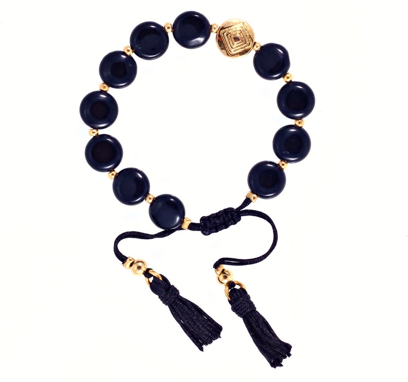 Jade Bracelet Jade Tassel Jade Gold Black Jade Grey Jade Tassel Bracelet Statement Bracelet Sliding Knot Double Tassel image 3