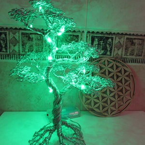 Wire Bonsai SpiriTree with green led lights