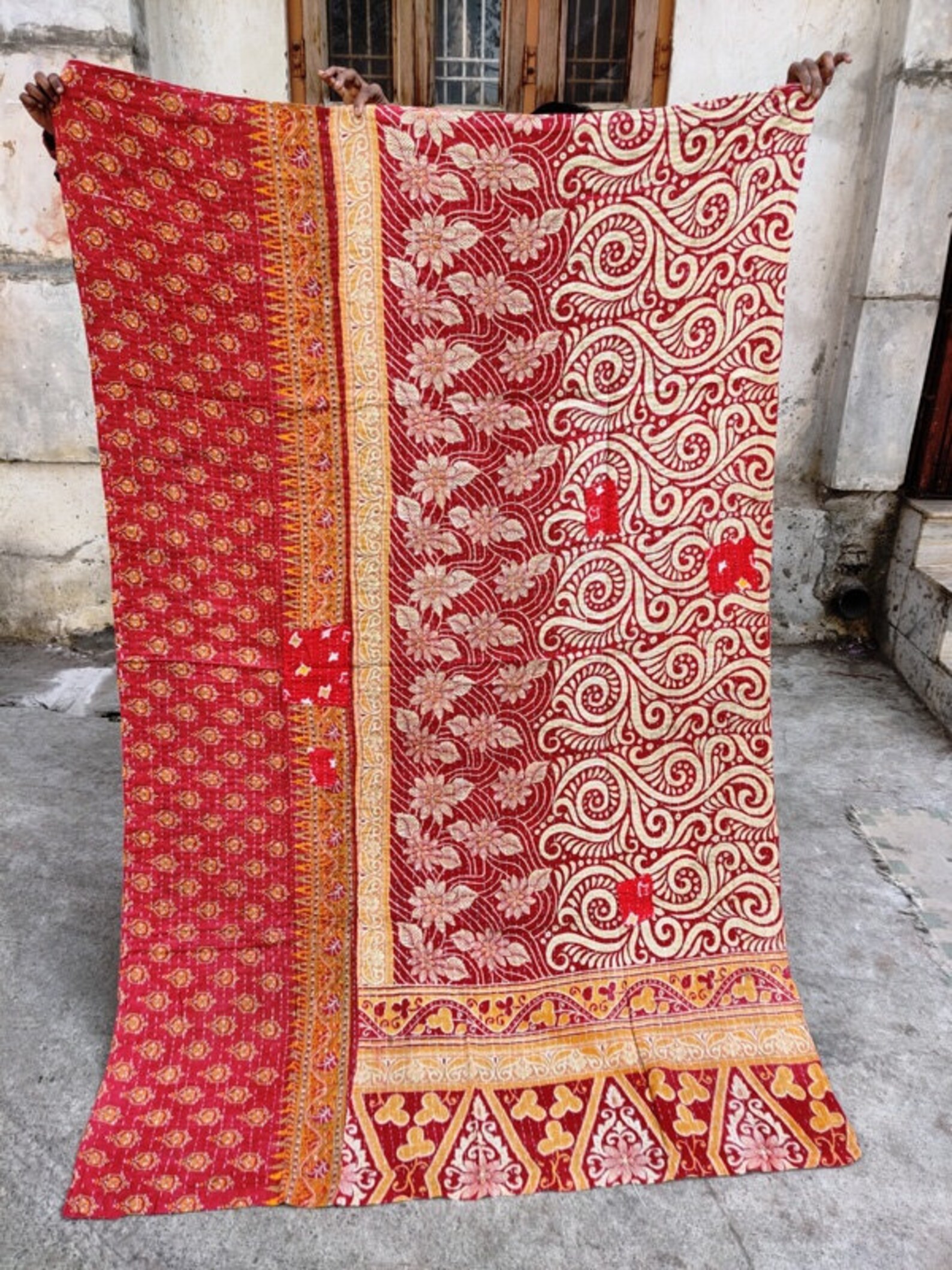 Cotton Fabric Kantha Fabric Vintage Kantha Throw Rugs Sari Etsy
