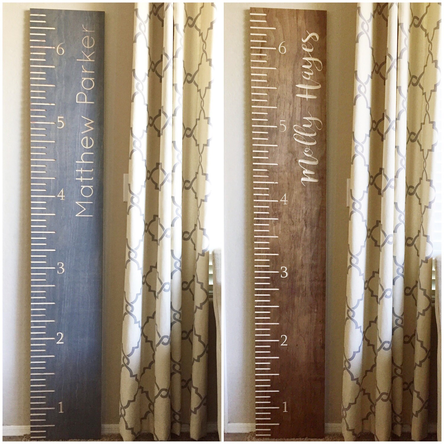 Engraved Stained Wood Growth Chart Measuring stick for Nursery