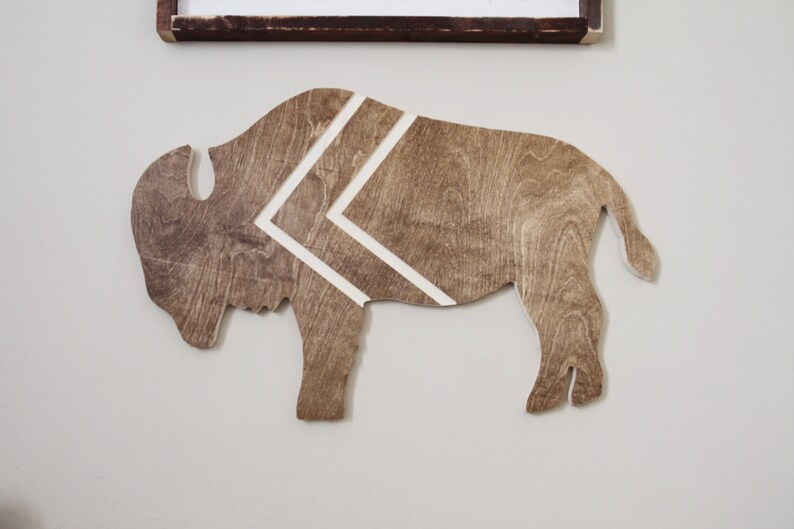 Bohemian Buffalo wood cutout with Chevron engraved lines for Nursery or Kids room decor