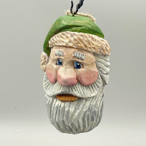 Hand Carved Wooden Santa Ornament