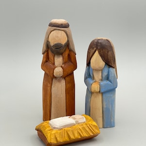 Hand Carved Wood Nativity Trio