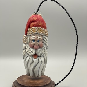 Hand Carved Wooden Santa Ornament