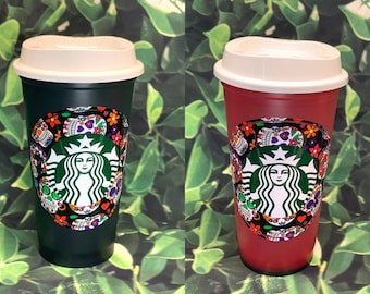 Starbucks changing color cup, Starbucks hot cup, coffee, dia de los muertos, Personalized gift, day of the dead, reusable cup, sugar skull