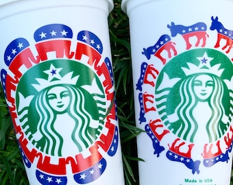 Personalized Starbucks Coffee Cup/ Republican cup/ Democrat Cup /Political Cup/ Coffee Cup/Reusable cup/ Starbucks Cup