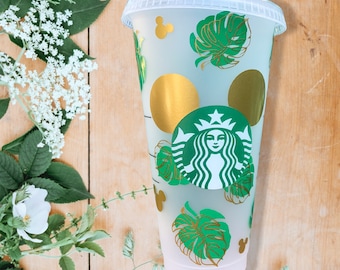 M Mouse Monstera leaf Starbucks/ Mouse ears / MM inspired Starbucks cup/Reusable cup/Starbucks Cups/ gifts/ personalized gift/ Tropical leaf