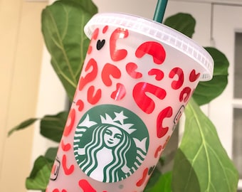 Starbucks Reusable Cold Cup/Valentine Starbucks cup/Reusable cup/Cheetah print/Starbucks Cups/leopard print cup/Birthday/  cheetah cup/ gift