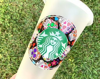 Starbucks sugar skull tumbler, dia de los muertos,  day of the dead,  sugar skull, Halloween Starbuck Cold Cup, skulls, calaveras, starbucks