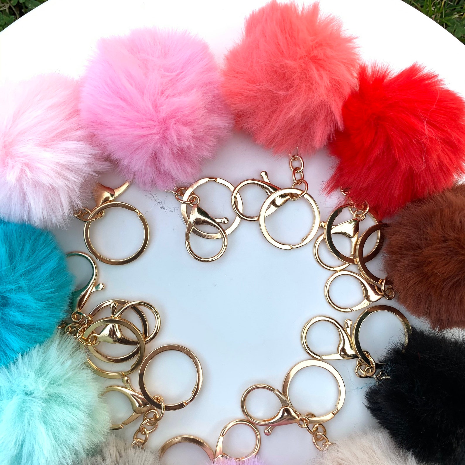 Pom Poms Key Chains / 3 Fluffy Pompoms Key Chain / Faux Etsy